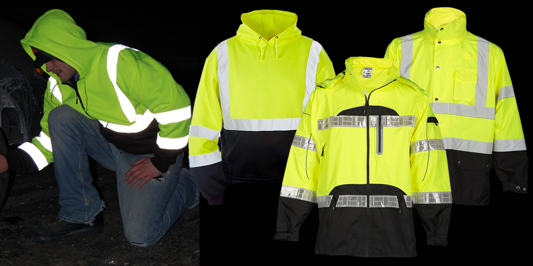 Picture of worker visible in the night due to wearing a high visibility hoodie.